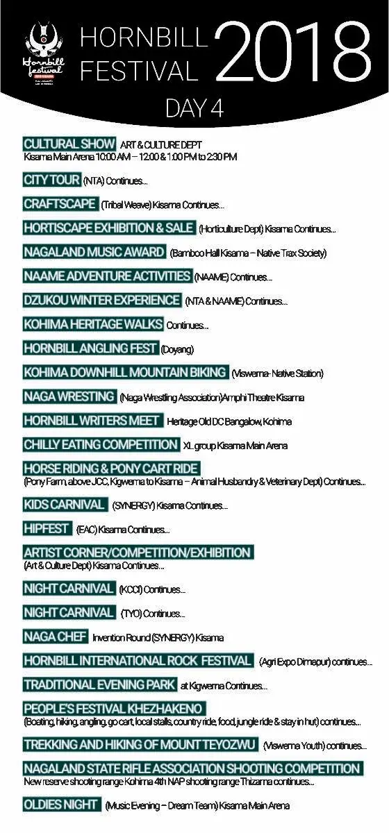 Hornbill Festival 2018 daily programme