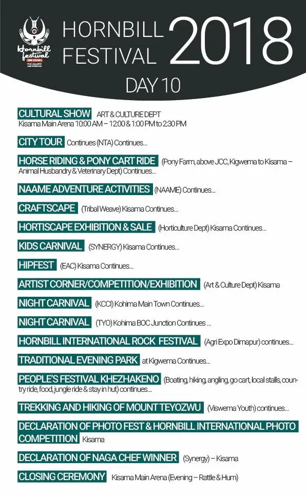 Hornbill Festival 2018 daily programme